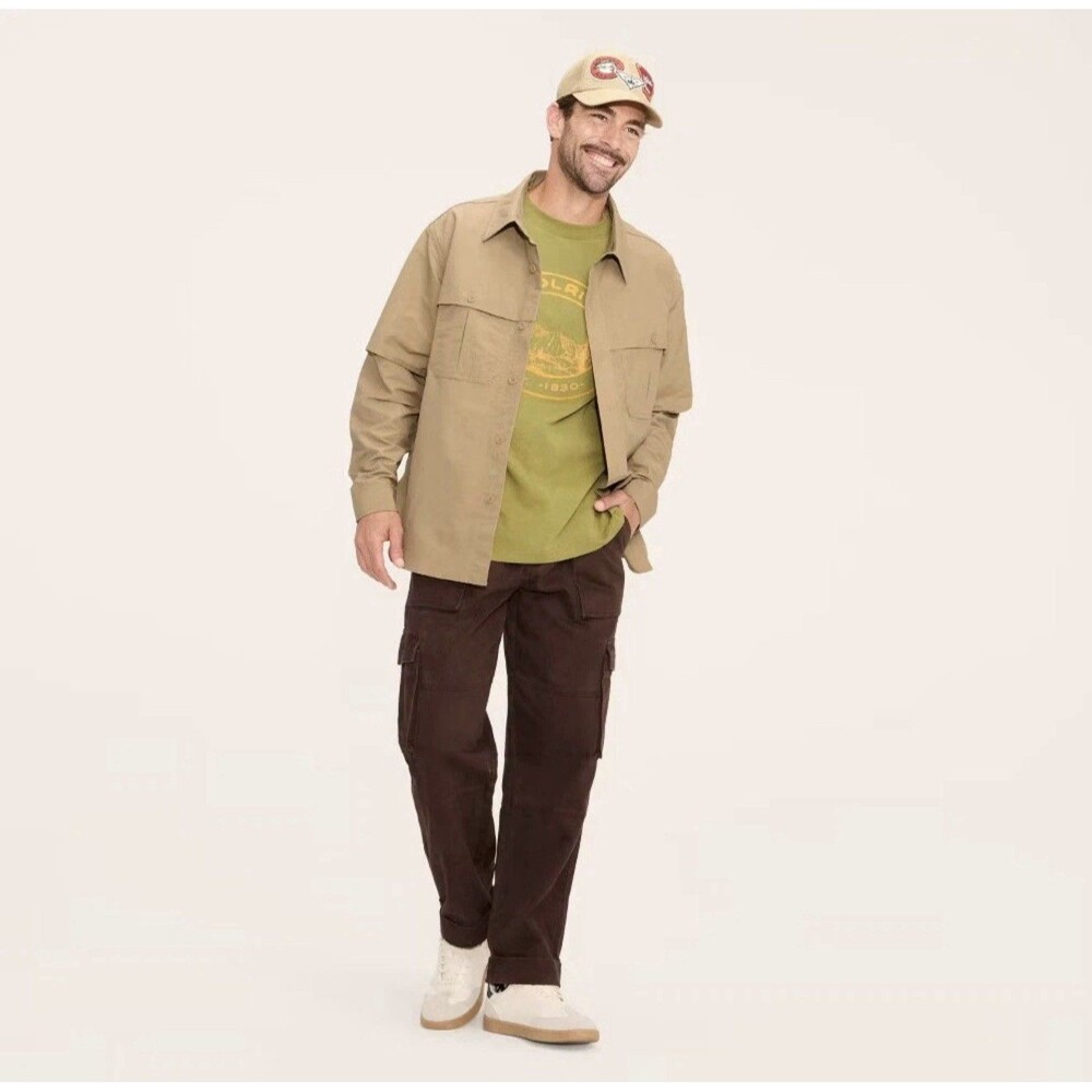 Men's Long Sleeve Collared Button-Down Fishing Shirt - Woolrich Khaki L